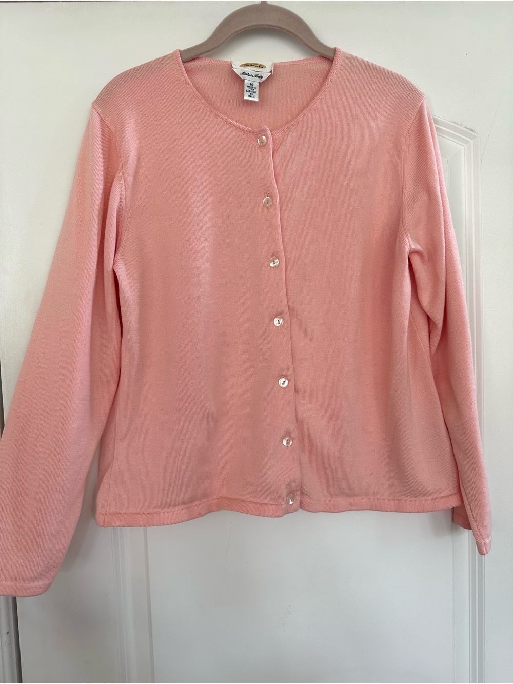 Talbots Cotton Button Cardigan Sweater Long Sleeves Light Pink Medium Vintage